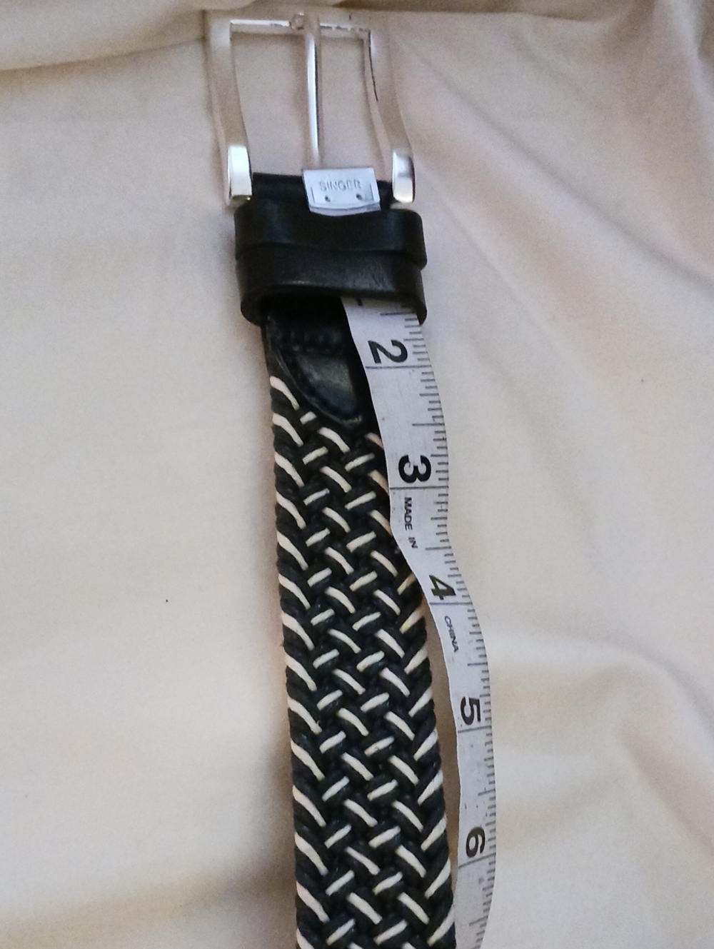 nwot•Braided Cotton Black and White Womens Leather Belt-no Holes